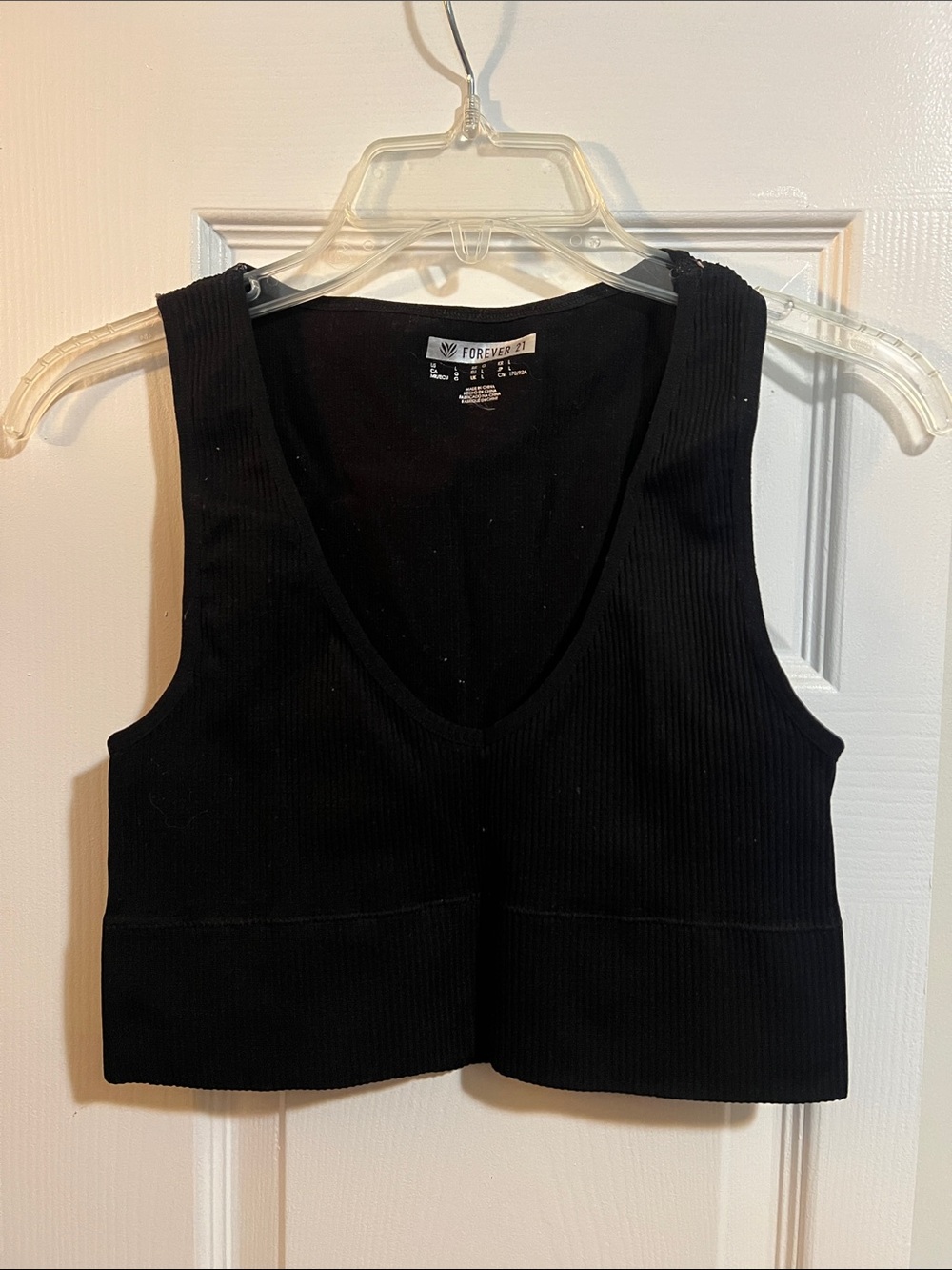 Forever 21 Black Ribbed V-Neck Crop Top